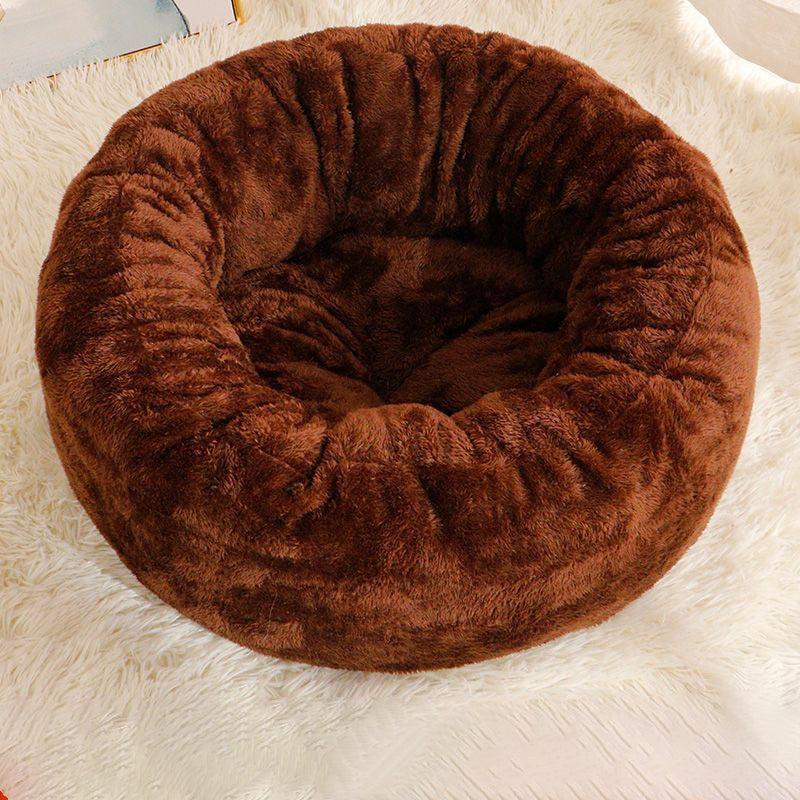 Pet Bed Long Plush Donut Round Comfortable Cushion