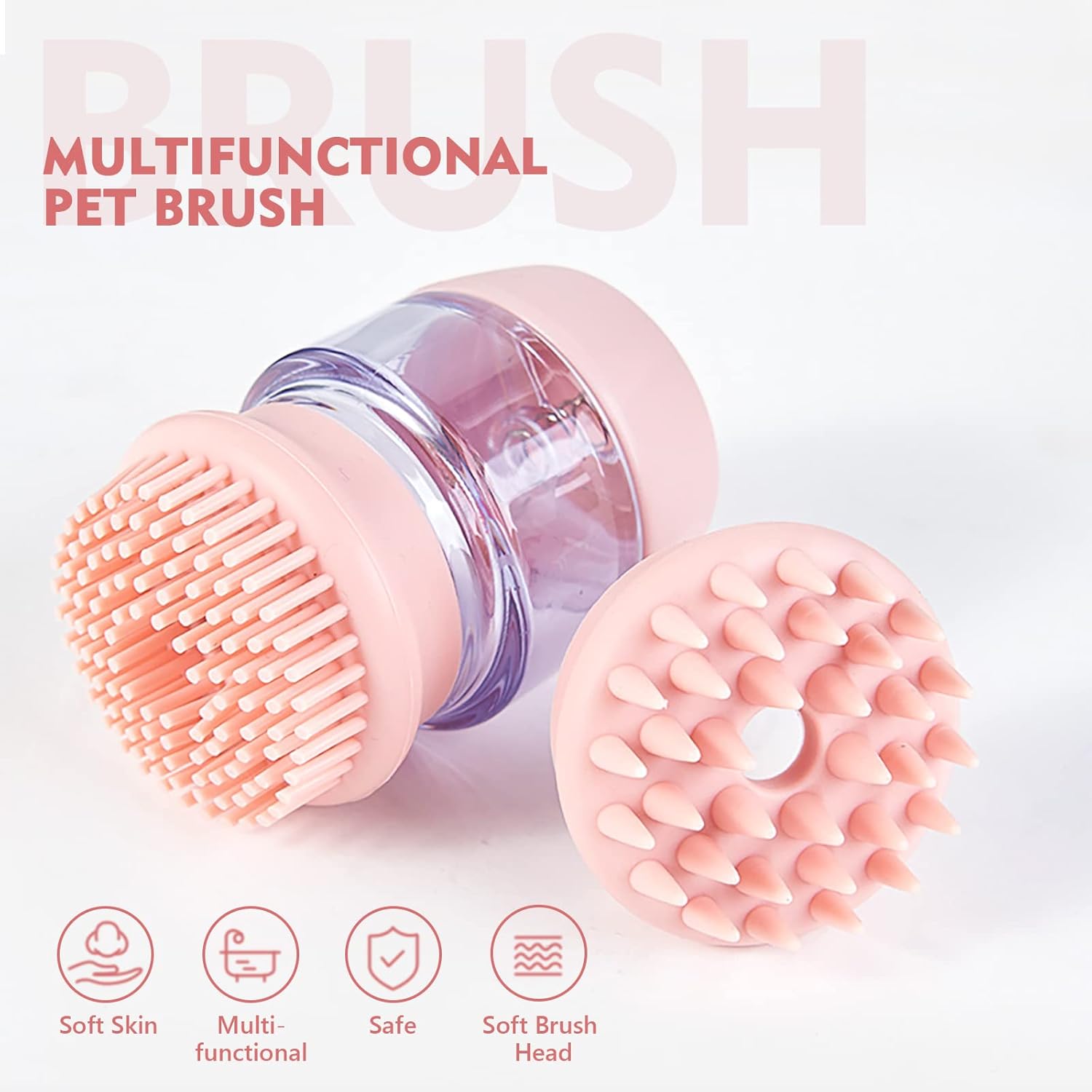 Pet Bath Silicone Grooming Brush Double-Head Hair Cleaning with Shampoo Dispenser