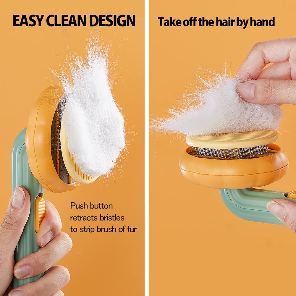 Pumpkin Self-Cleaning Pet Grooming Slicker Brush