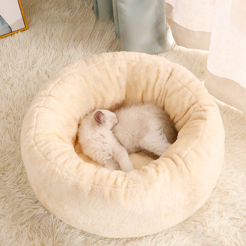Pet Bed Long Plush Donut Round Comfortable Cushion