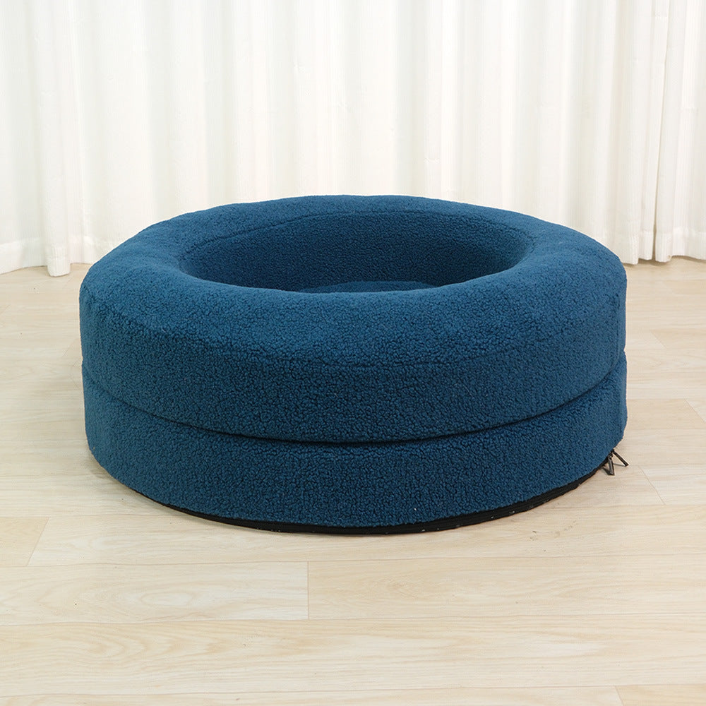 Solid Color Round Plush Pet Bed Comfortable Nest
