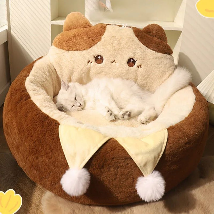 Round Plush Pet Bed Soft Winter Cushion