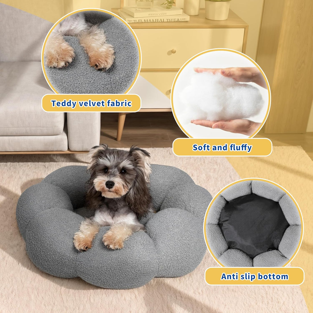 Calming Plush Flower Pet Bed Round Donut