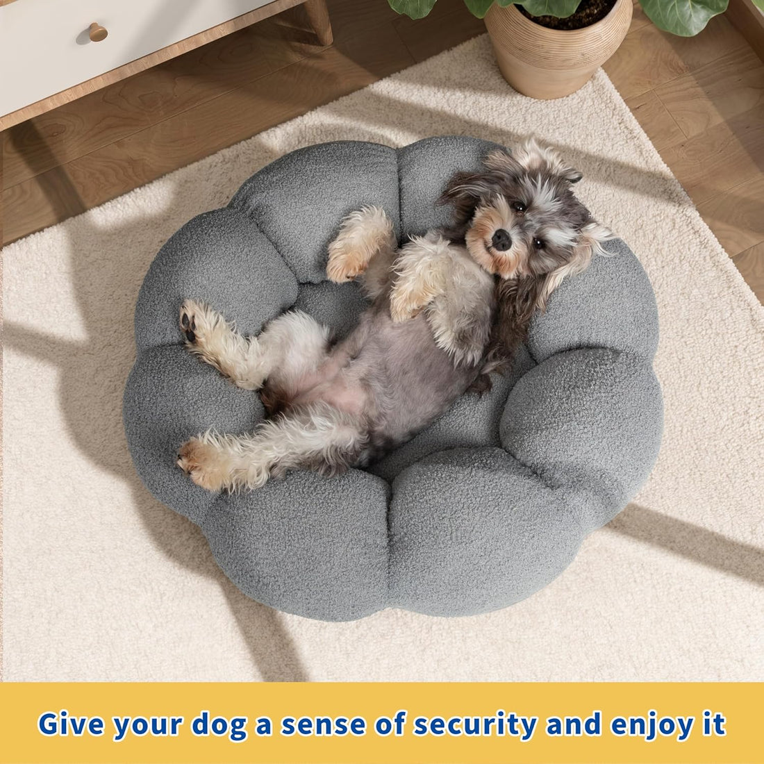 Calming Plush Flower Pet Bed Round Donut
