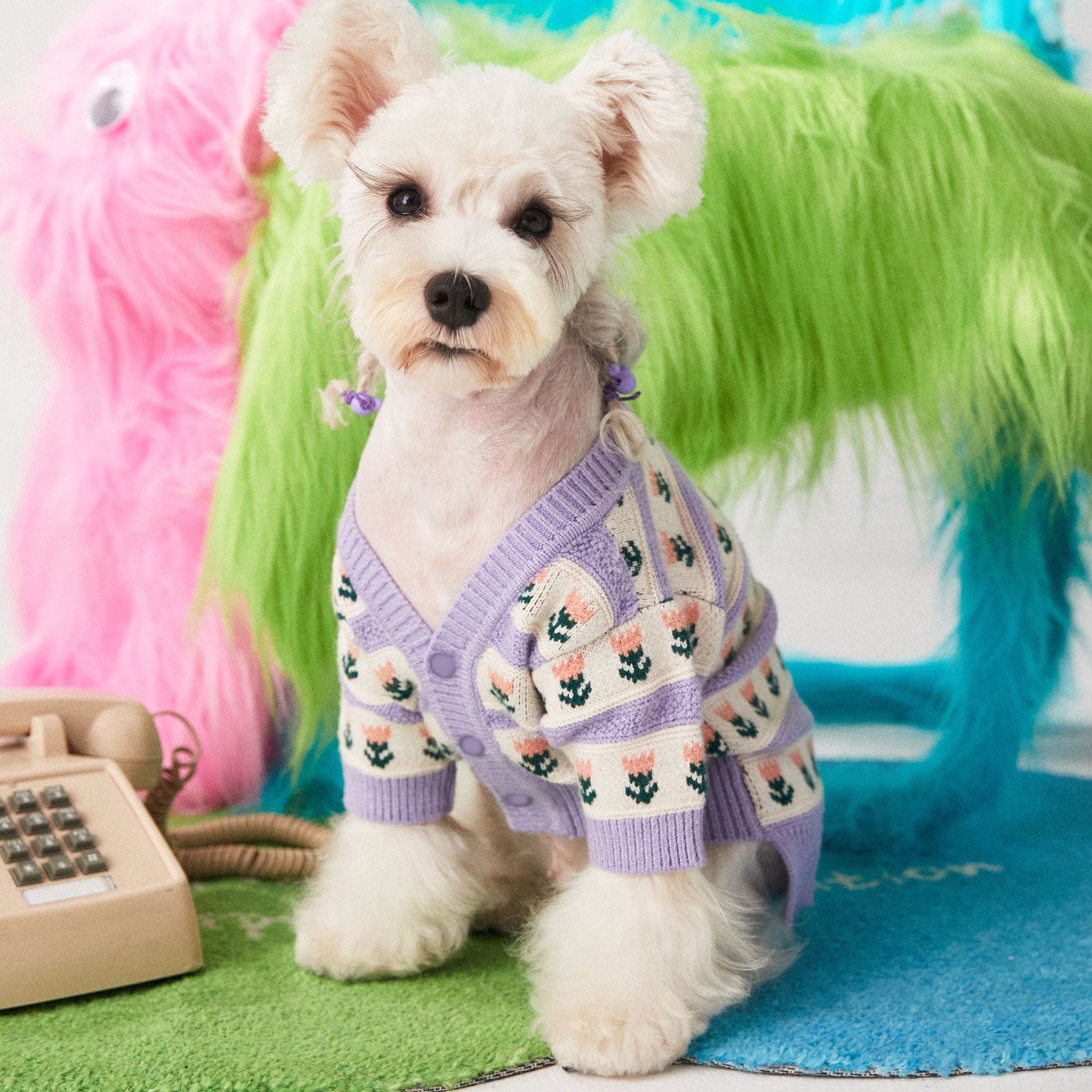 Purple Flower Sweater Cardigan for Pets