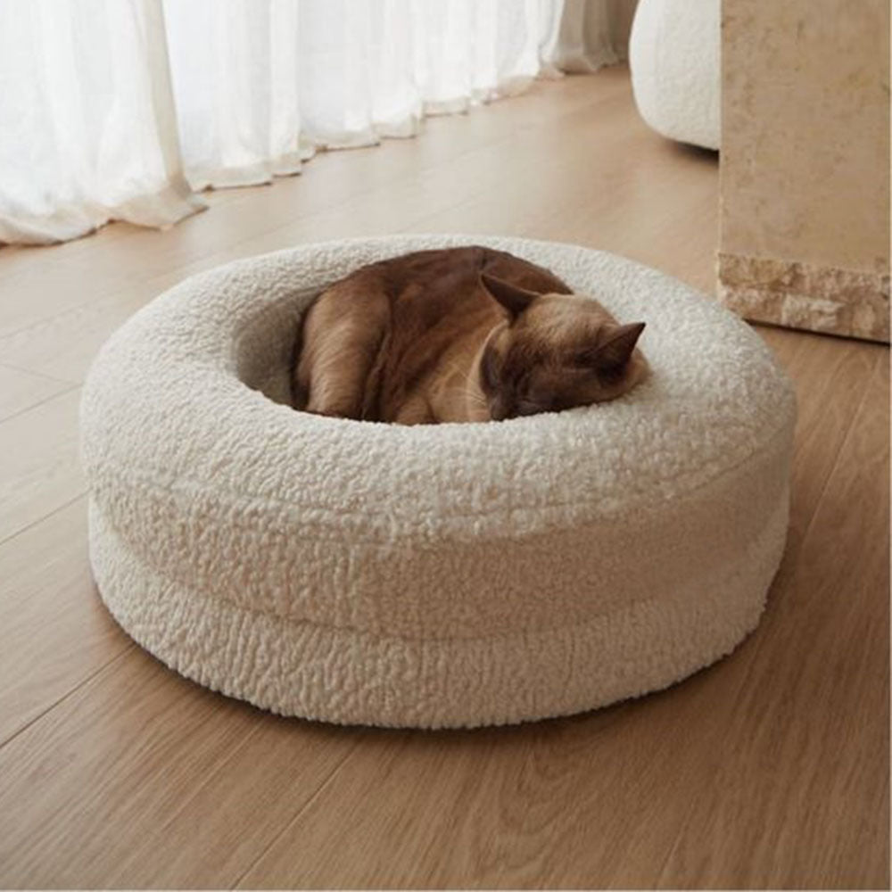 Solid Color Round Plush Pet Bed Comfortable Nest