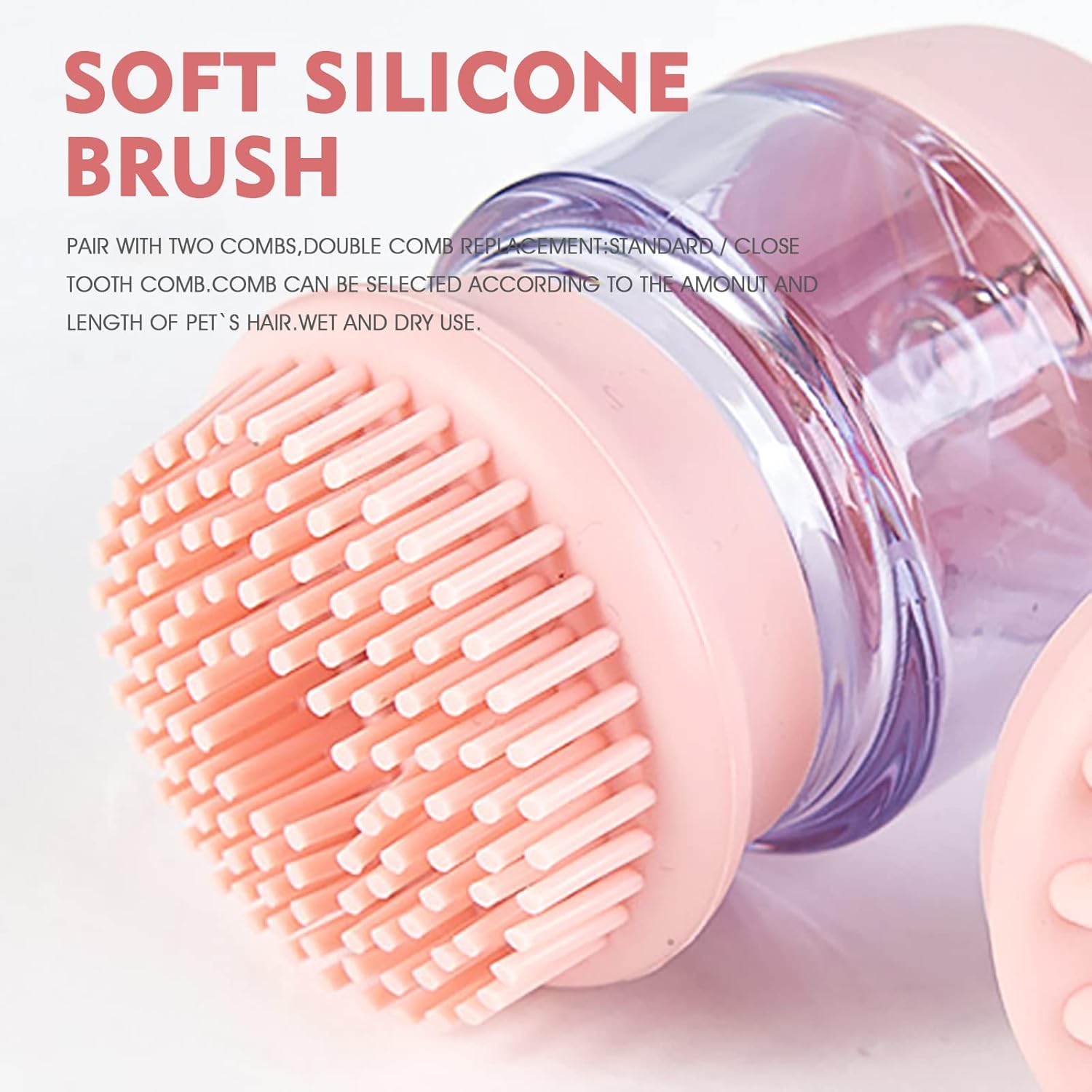 Pet Bath Silicone Grooming Brush Double-Head Hair Cleaning with Shampoo Dispenser