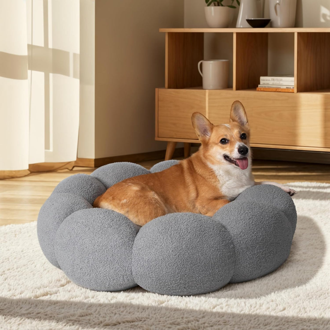 Calming Plush Flower Pet Bed Round Donut