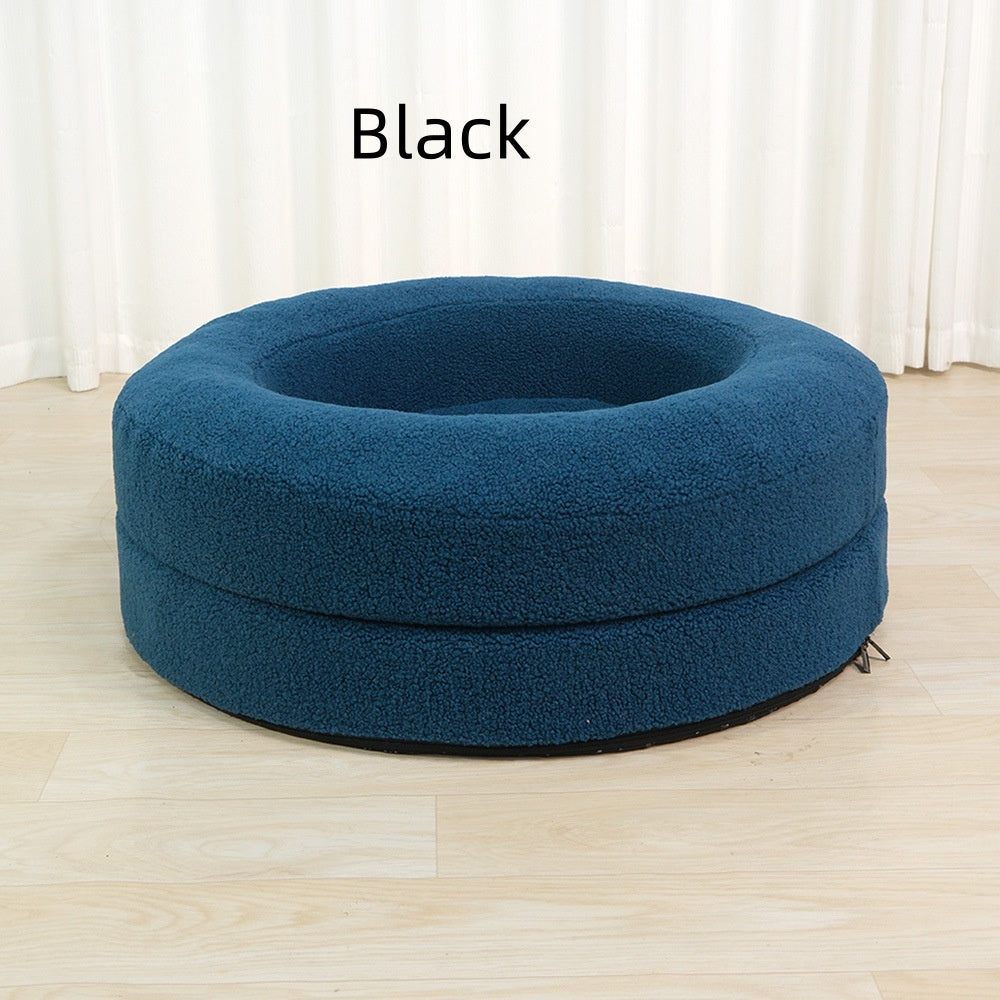 Solid Color Round Plush Pet Bed Comfortable Nest