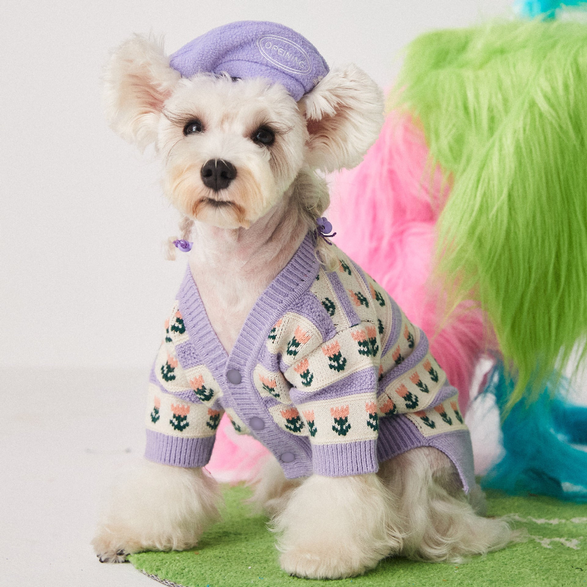 Purple Flower Sweater Cardigan for Pets