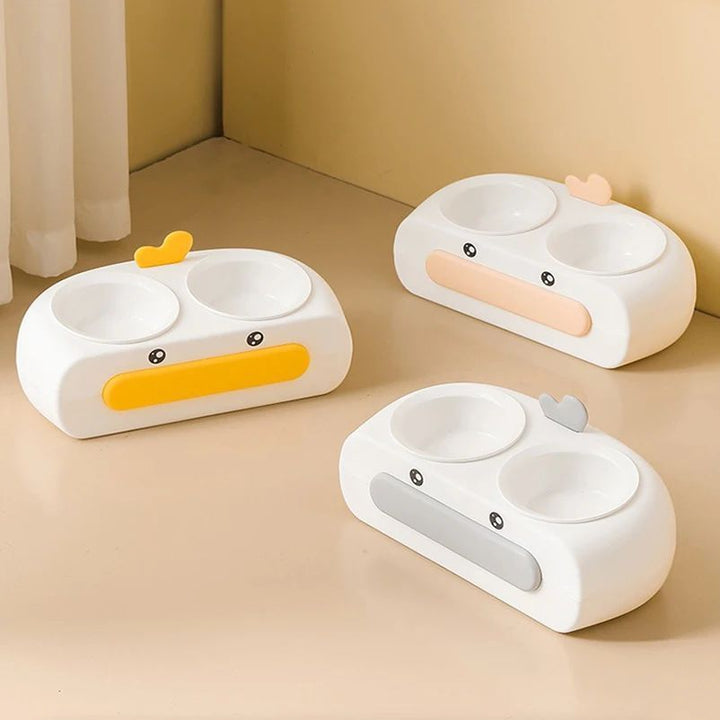 Duck Design Double Bowl Plastic Pet Feeder