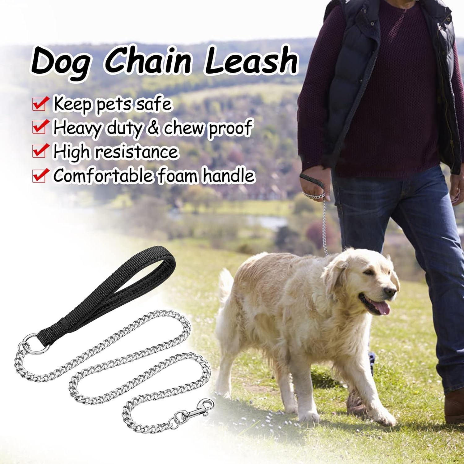 Heavy-Duty Metal Pet Leash With Padded Handle