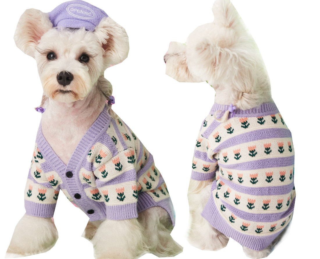 Purple Flower Sweater Cardigan for Pets