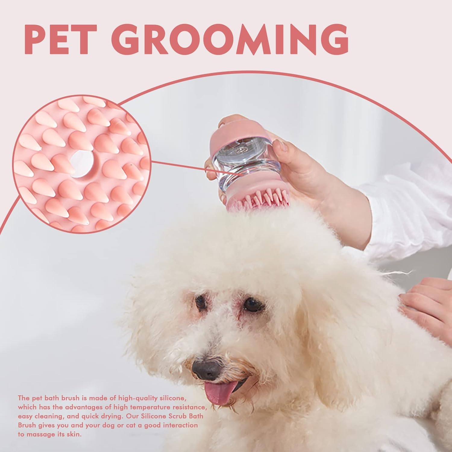 Pet Bath Silicone Grooming Brush Double-Head Hair Cleaning with Shampoo Dispenser