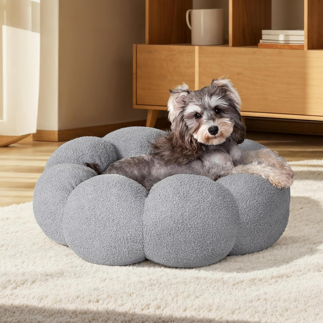 Calming Plush Flower Pet Bed Round Donut