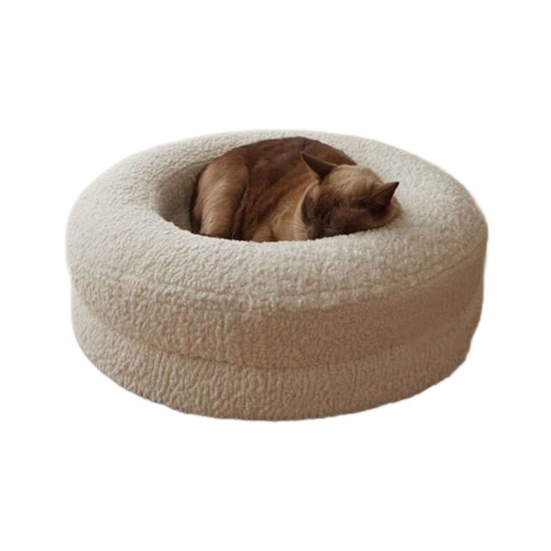 Solid Color Round Plush Pet Bed Comfortable Nest