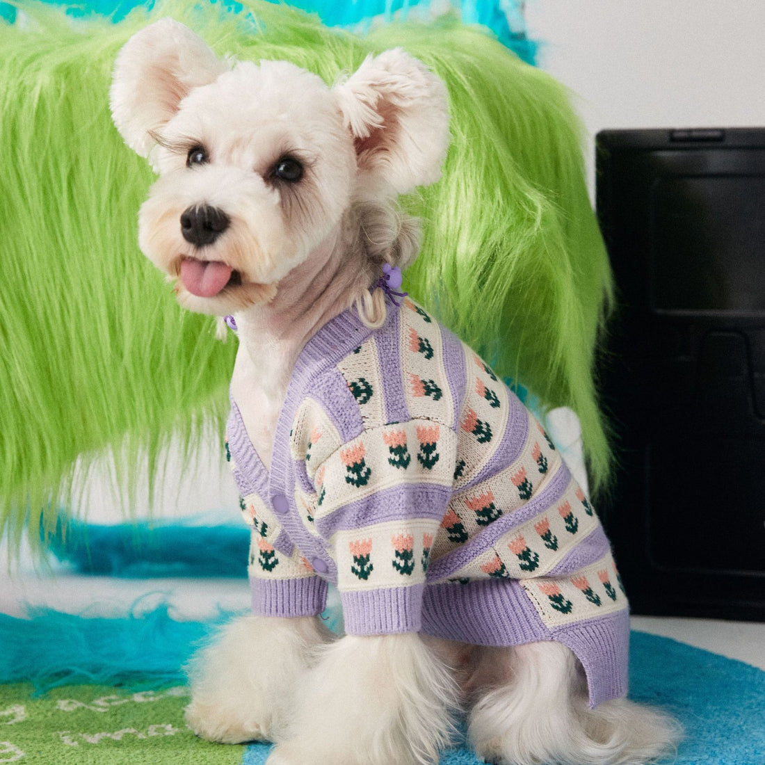 Purple Flower Sweater Cardigan for Pets