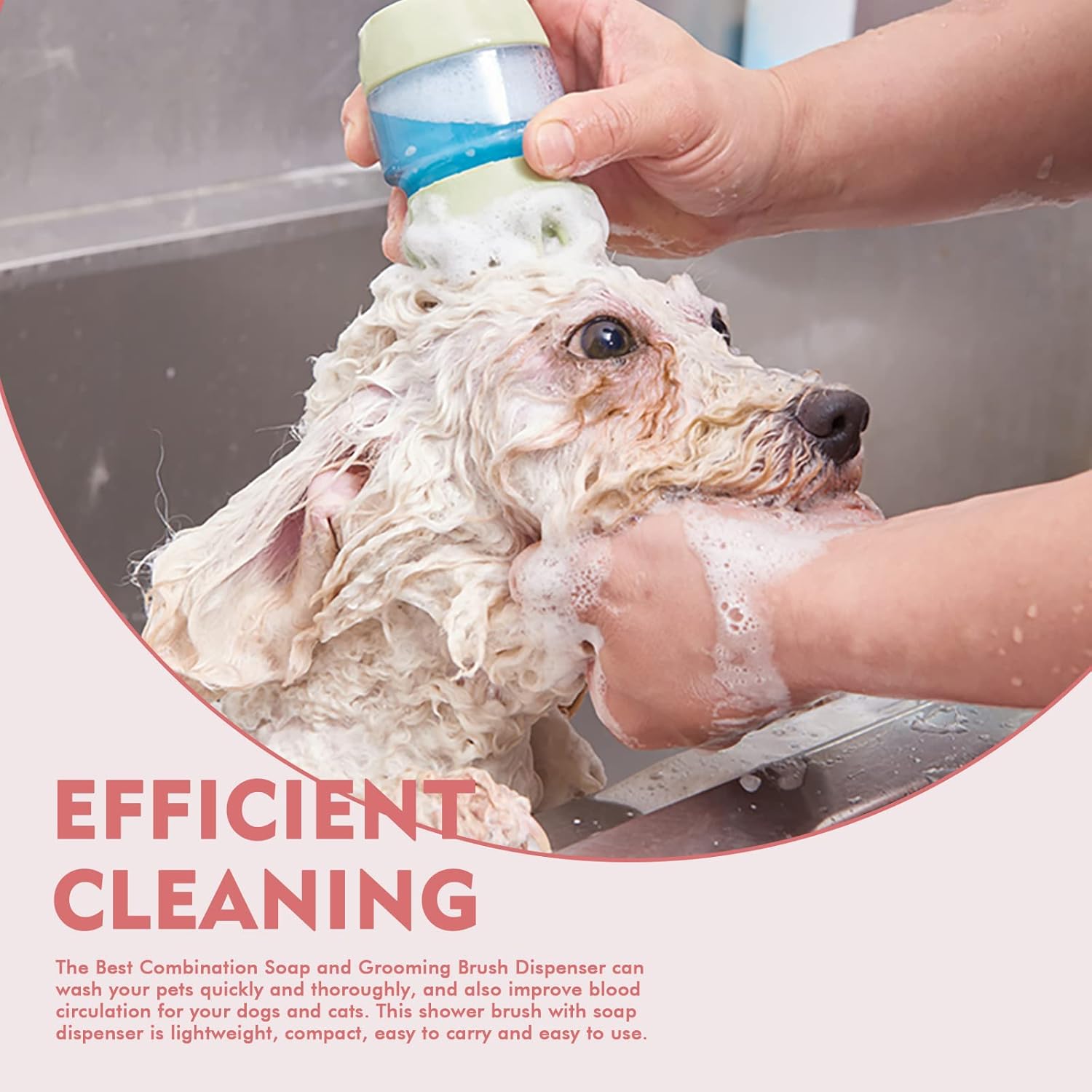 Pet Bath Silicone Grooming Brush Double-Head Hair Cleaning with Shampoo Dispenser