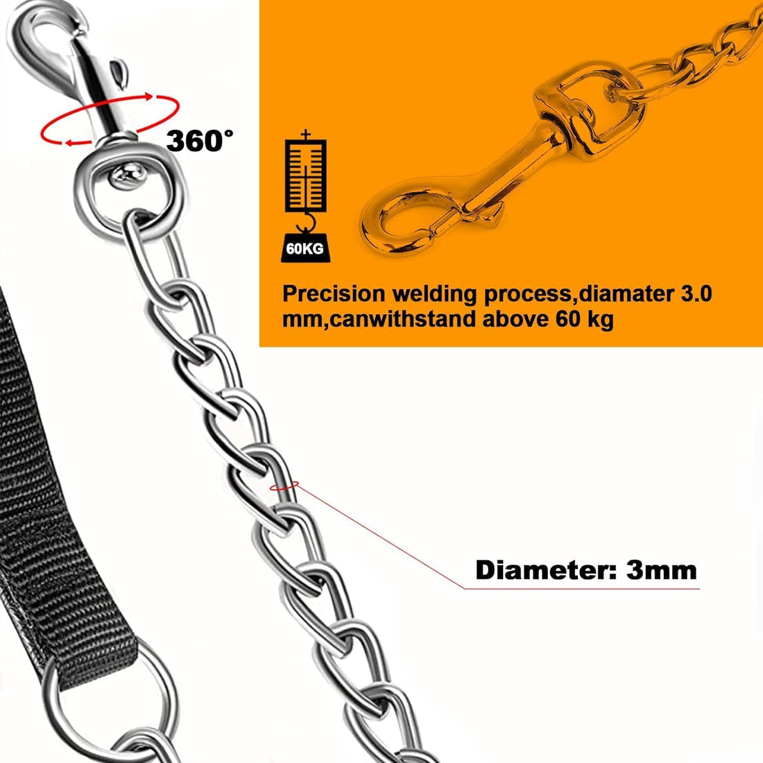 Heavy-Duty Metal Pet Leash With Padded Handle