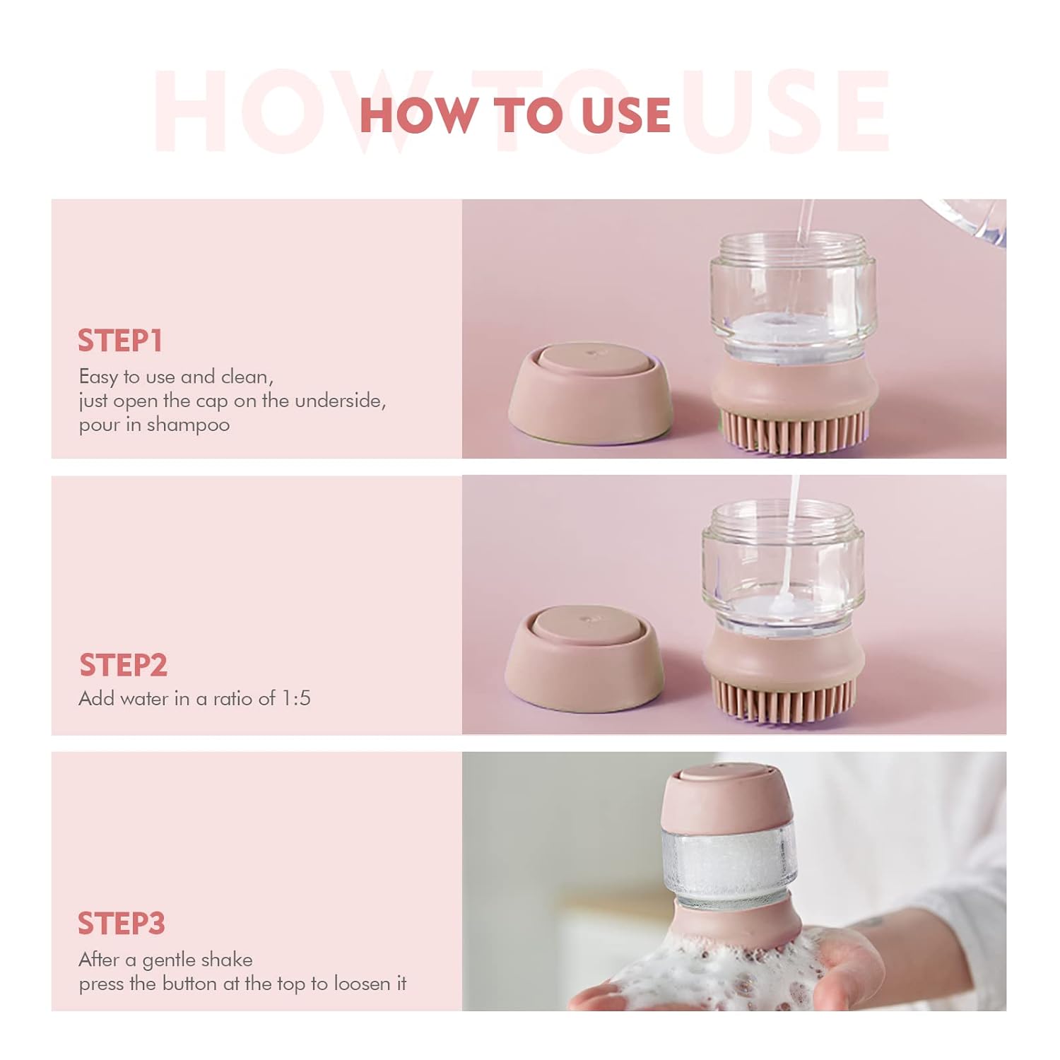 Pet Bath Silicone Grooming Brush Double-Head Hair Cleaning with Shampoo Dispenser