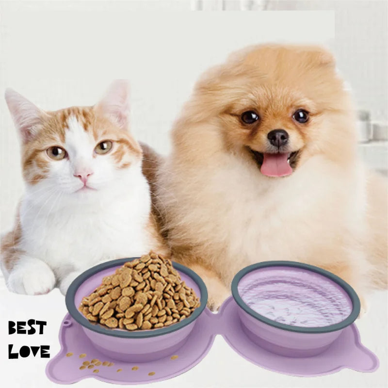 Portable Foldable Silicone Double Pet Feeding Bowl