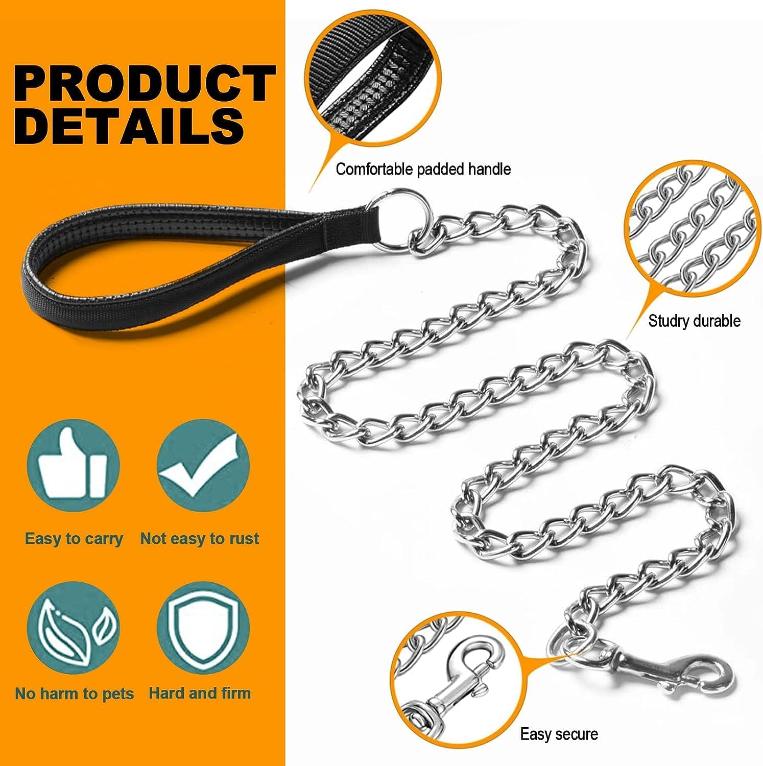 Heavy-Duty Metal Pet Leash With Padded Handle