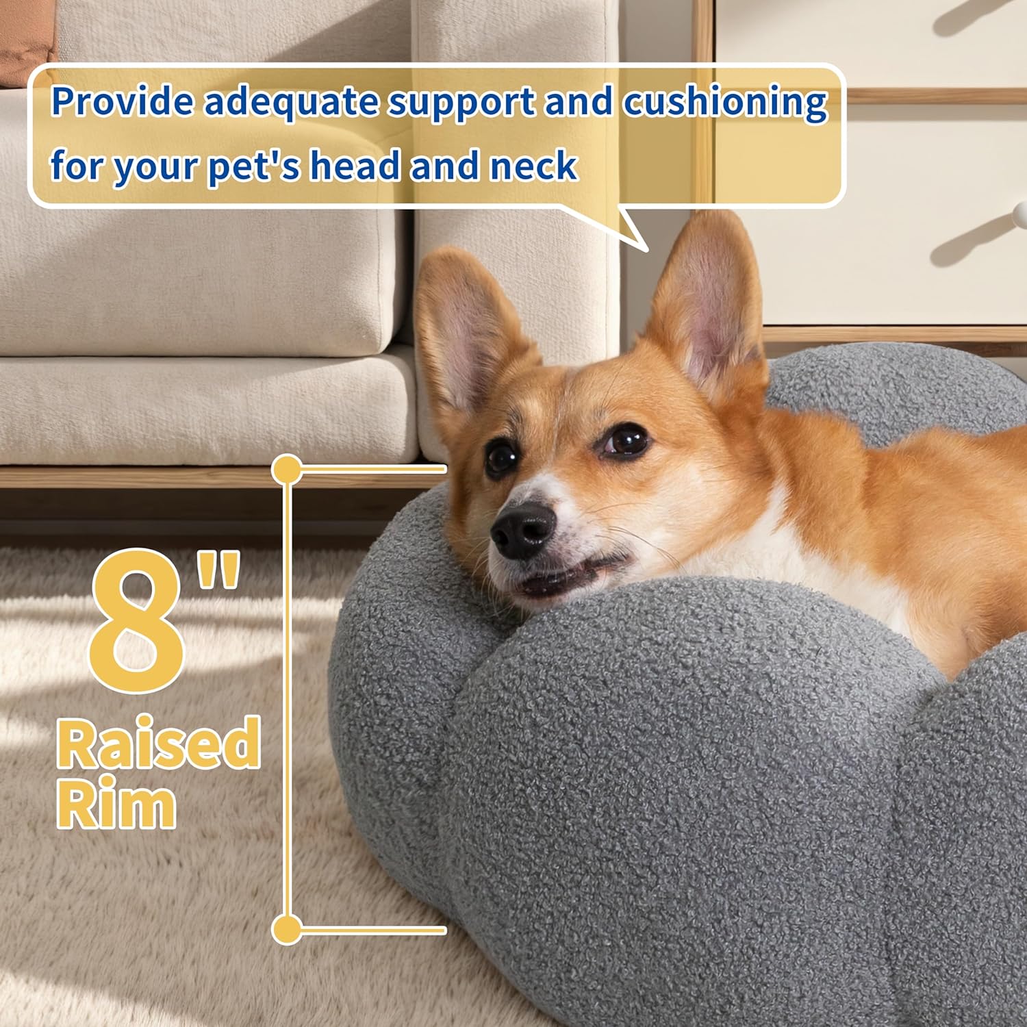 Calming Plush Flower Pet Bed Round Donut