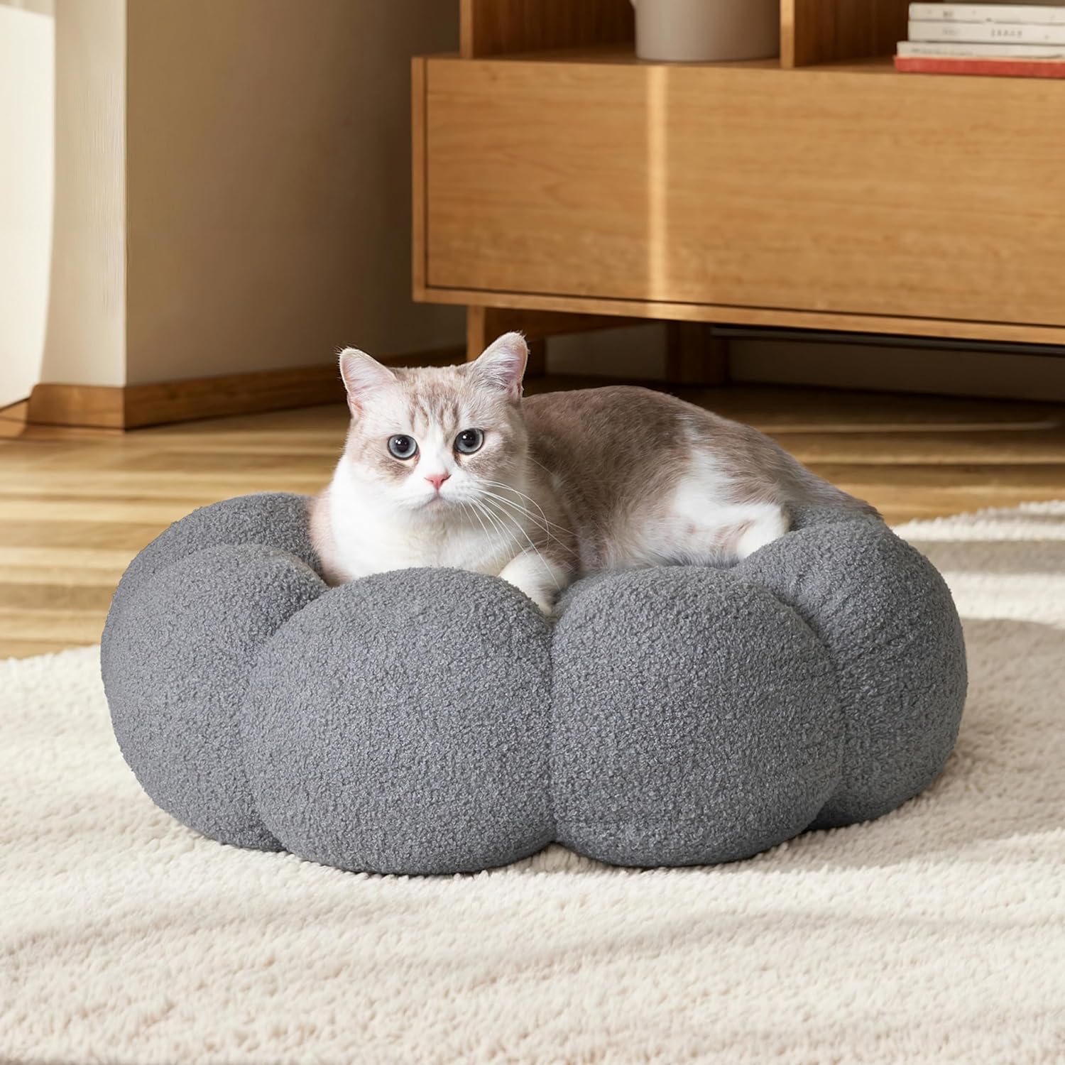 Calming Plush Flower Pet Bed Round Donut